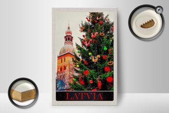 Panneau en bois voyage 12x18 cm Lettonie Europe Noël Hiver 2