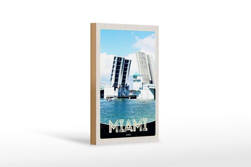 Holzschild Reise 12x18 cm Miami Amerika USA Brücke Schiffe Meer