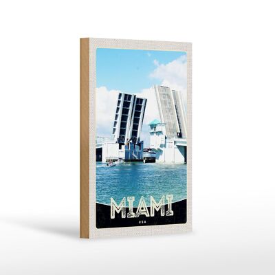 Cartel de madera viaje 12x18 cm Miami America USA puente barcos mar