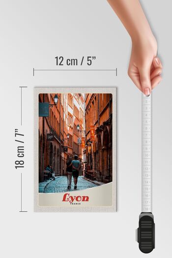 Panneau en bois voyage 12x18 cm Lyon France couple vieille ville vacances 4