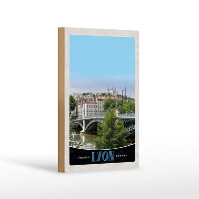 Cartello in legno da viaggio 12x18 cm Ponte Lione Francia Fiume Castello