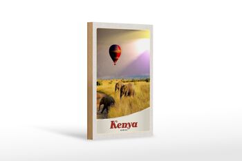 Panneau en bois voyage 12x18 cm Kenya Afrique éléphants montgolfière 1