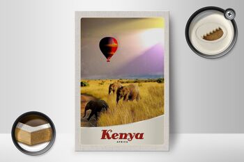 Panneau en bois voyage 12x18 cm Kenya Afrique éléphants montgolfière 2