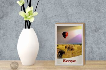 Panneau en bois voyage 12x18 cm Kenya Afrique éléphants montgolfière 3