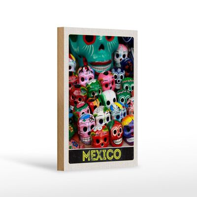 Holzschild Reise 12x18 cm Mexiko Amerika USA bunte Totenköpfe