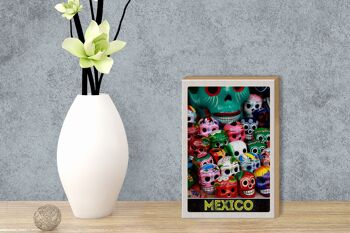 Panneau en bois voyage 12x18 cm Mexique Amérique USA crânes colorés 3