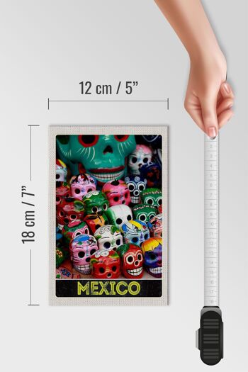 Panneau en bois voyage 12x18 cm Mexique Amérique USA crânes colorés 4