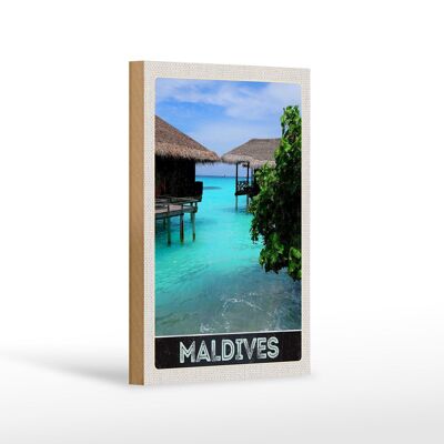 Cartel de madera viaje 12x18 cm Maldivas América Isla Mar Sol