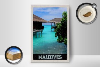 Panneau en bois voyage 12x18 cm Maldives Amérique Île Mer Soleil 2