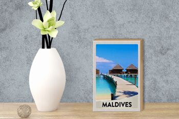 Panneau en bois voyage 12x18 cm Maldives île Amérique vacances mer 3