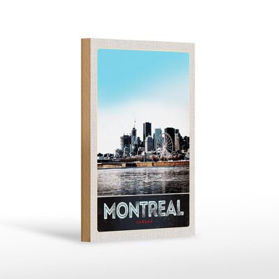 Cartel de madera viaje 12x18 cm Montreal Canadá Noria río ciudad