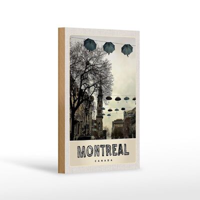 Holzschild Reise 12x18 cm Montreal Kanada Europa Regenschirm