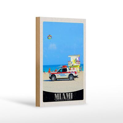 Cartello in legno da viaggio 12x18 cm Miami USA America carro di salvataggio oceanico