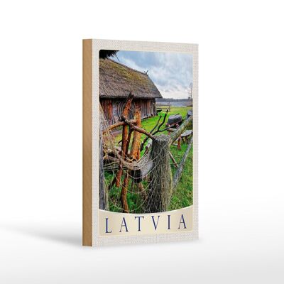 Letrero de madera viaje 12x18 cm Letonia naturaleza cabaña vacaciones Europa