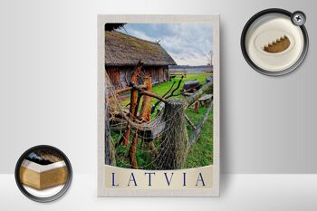 Panneau en bois voyage 12x18 cm Lettonie nature chalet vacances Europe 2