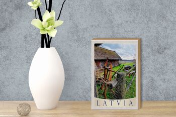 Panneau en bois voyage 12x18 cm Lettonie nature chalet vacances Europe 3