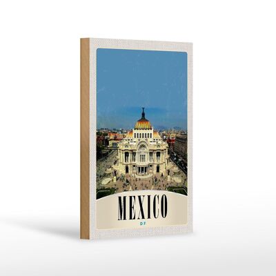 Cartel de madera viaje 12x18 cm México América USA Edificio medieval