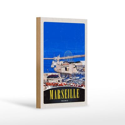 Cartel de madera viaje 12x18 cm Marsella Francia ciudad Noria