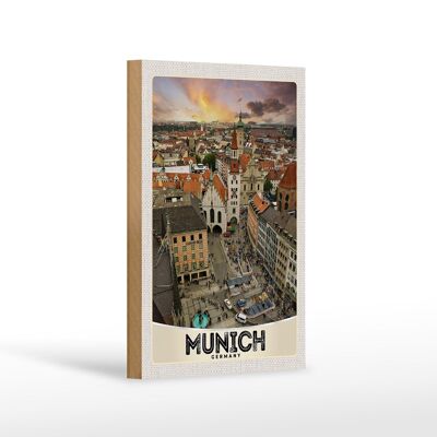 Cartel de madera viaje 12x18 cm vista de Munich Alemania