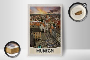 Panneau en bois voyage 12x18 cm vue de Munich Allemagne 2