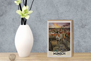 Panneau en bois voyage 12x18 cm vue de Munich Allemagne 3