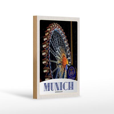 Panneau en bois voyage 12x18 cm foire à la grande roue de l'Oktoberfest de Munich