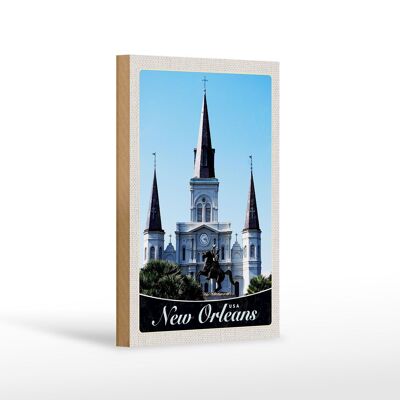 Holzschild Reise 12x18 cm New Orleans USA Amerika Kirche Urlaub