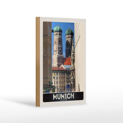 Cartel de madera viaje 12x18 cm Munich ciudad arquitectura medieval