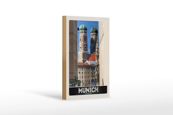 Panneau en bois voyage 12x18 cm Munich ville architecture médiévale 1