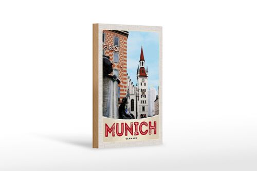 Holzschild Reise 12x18 cm München Aussicht Architektur Stadt