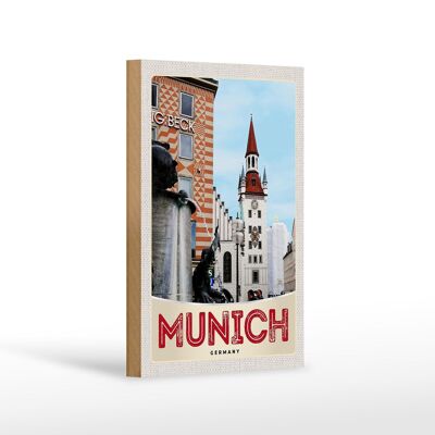 Cartello in legno da viaggio 12x18 cm Monaco di Baviera vista architettura città
