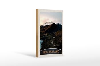 Panneau en bois voyage 12x18 cm montagnes de Nouvelle-Zélande île ville rue 1