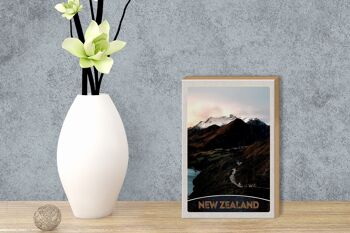 Panneau en bois voyage 12x18 cm montagnes de Nouvelle-Zélande île ville rue 3