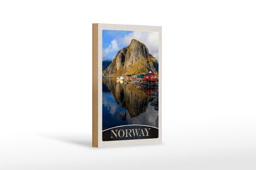 Holzschild Reise 12x18 cm Norwegen Europa See Häuser Boote Trip