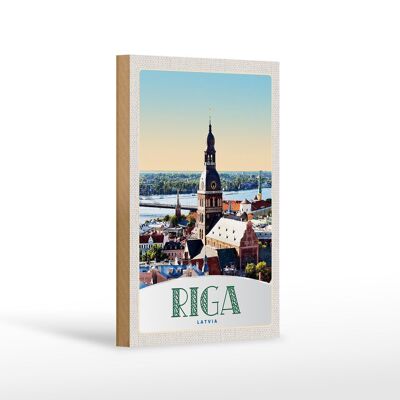 Cartel de madera de viaje 12x18 cm Riga Letonia arquitectura de la iglesia
