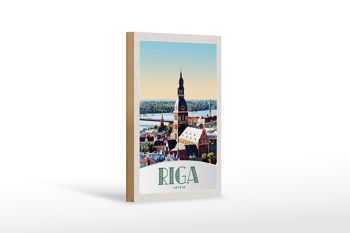 Panneau en bois voyage 12x18 cm architecture église Riga Lettonie 1