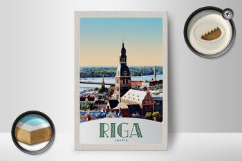 Panneau en bois voyage 12x18 cm architecture église Riga Lettonie 2
