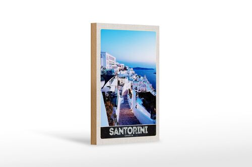 Holzschild Reise 12x18 cm Santorini Insel weiße Häuser Urlaub