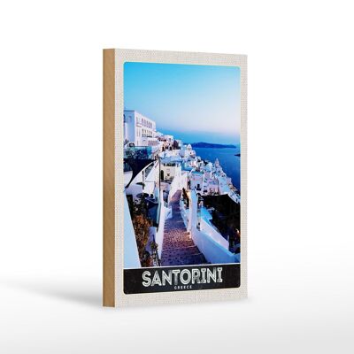 Cartel de madera viaje 12x18 cm Isla Santorini casas blancas vacaciones