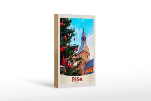 Holzschild Reise 12x18 cm Riga Lettland Weihnachten Winterzeit