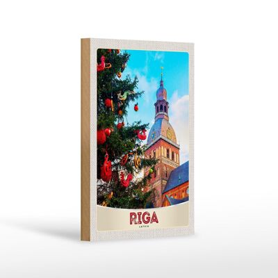 Cartel de madera viaje 12x18 cm Riga Letonia Navidad invierno