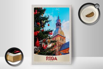 Panneau en bois voyage 12x18 cm Riga Lettonie Noël hiver 2