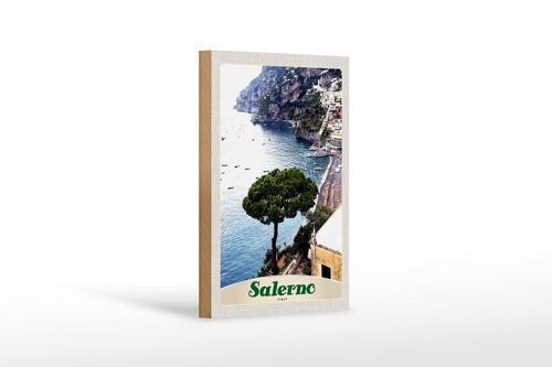 Holzschild Reise 12x18 cm Salerno Italien Meer Strand Sonne Boot