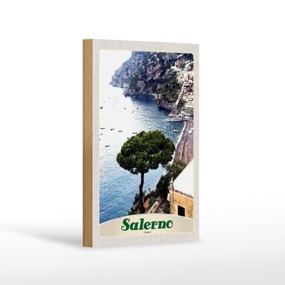 Holzschild Reise 12x18 cm Salerno Italien Meer Strand Sonne Boot