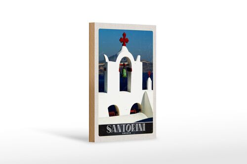 Holzschild Reise 12x18 cm Santorini Insel Meer Kreuz Kirche