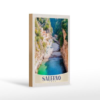 Cartel de madera viaje 12x18 cm Salerno Isla Naturaleza Barco Playa Sol