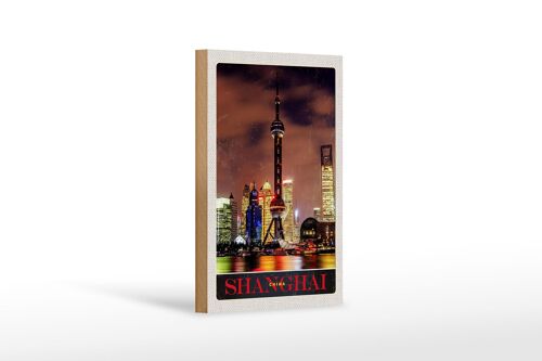 Holzschild Reise 12x18 cm Shanghai China Stadt Tower Meer Urlaub