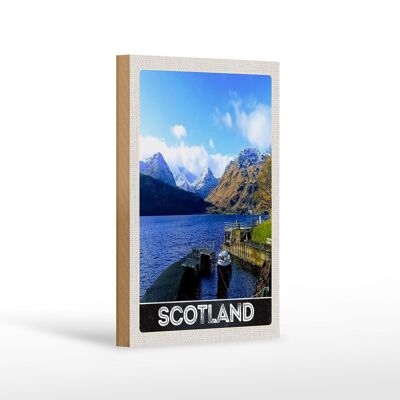Panneau en bois voyage 12x18 cm Écosse île montagnes voyage enneigé