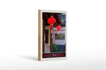 Panneau en bois voyage 12x18 cm Shanghai Asie Chine lanterne rouge 1