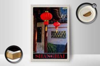 Panneau en bois voyage 12x18 cm Shanghai Asie Chine lanterne rouge 2